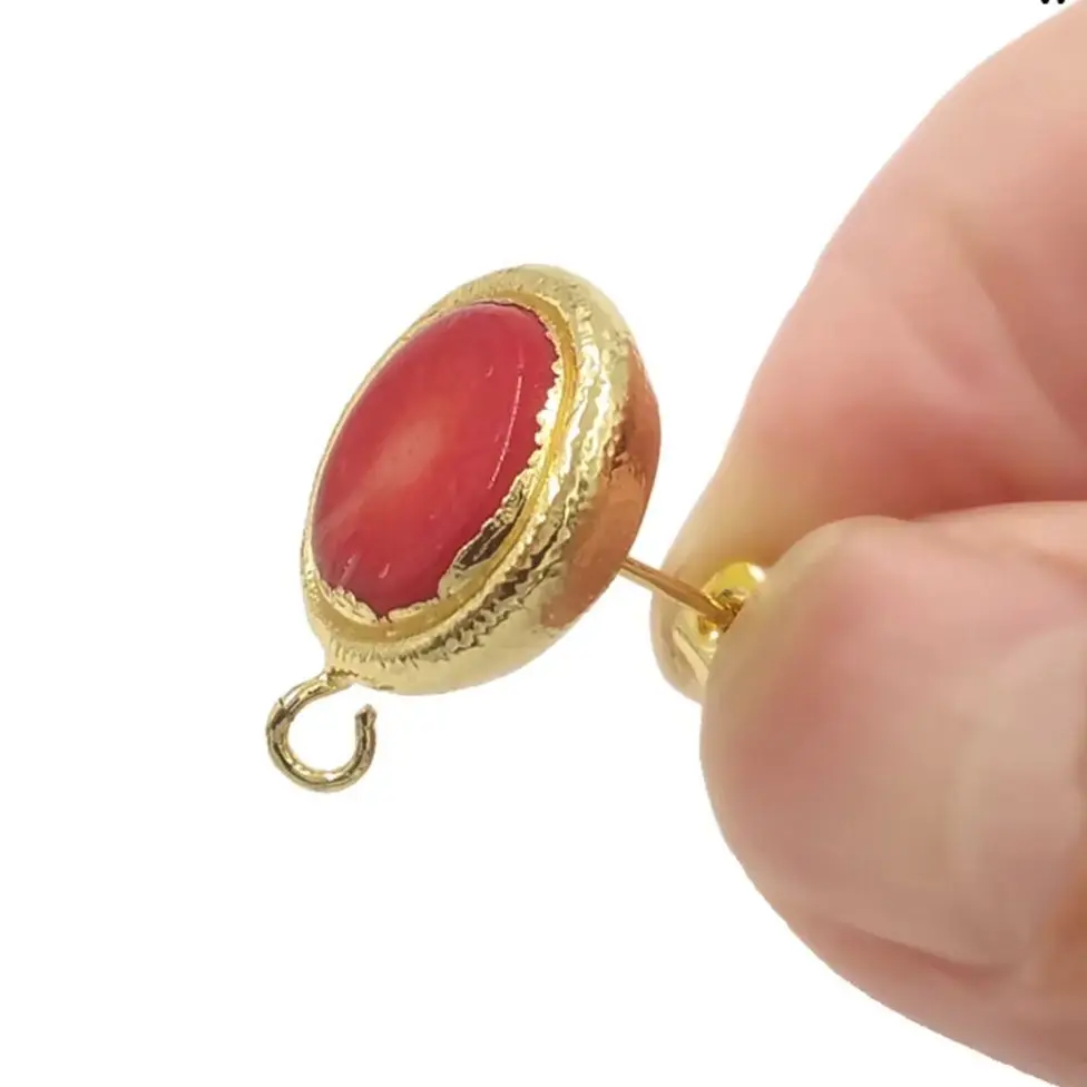 WT-JFE116 Natural Round Red Coral With 18k Gold Plated Hook Earring Jewelry DIY Finding For Women Daily Simple Decorated