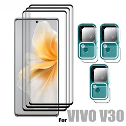 9D Curved Glass Protector For VIVO V30 Tempered Front Film and Soft Fiber Lens film For VIVO V30