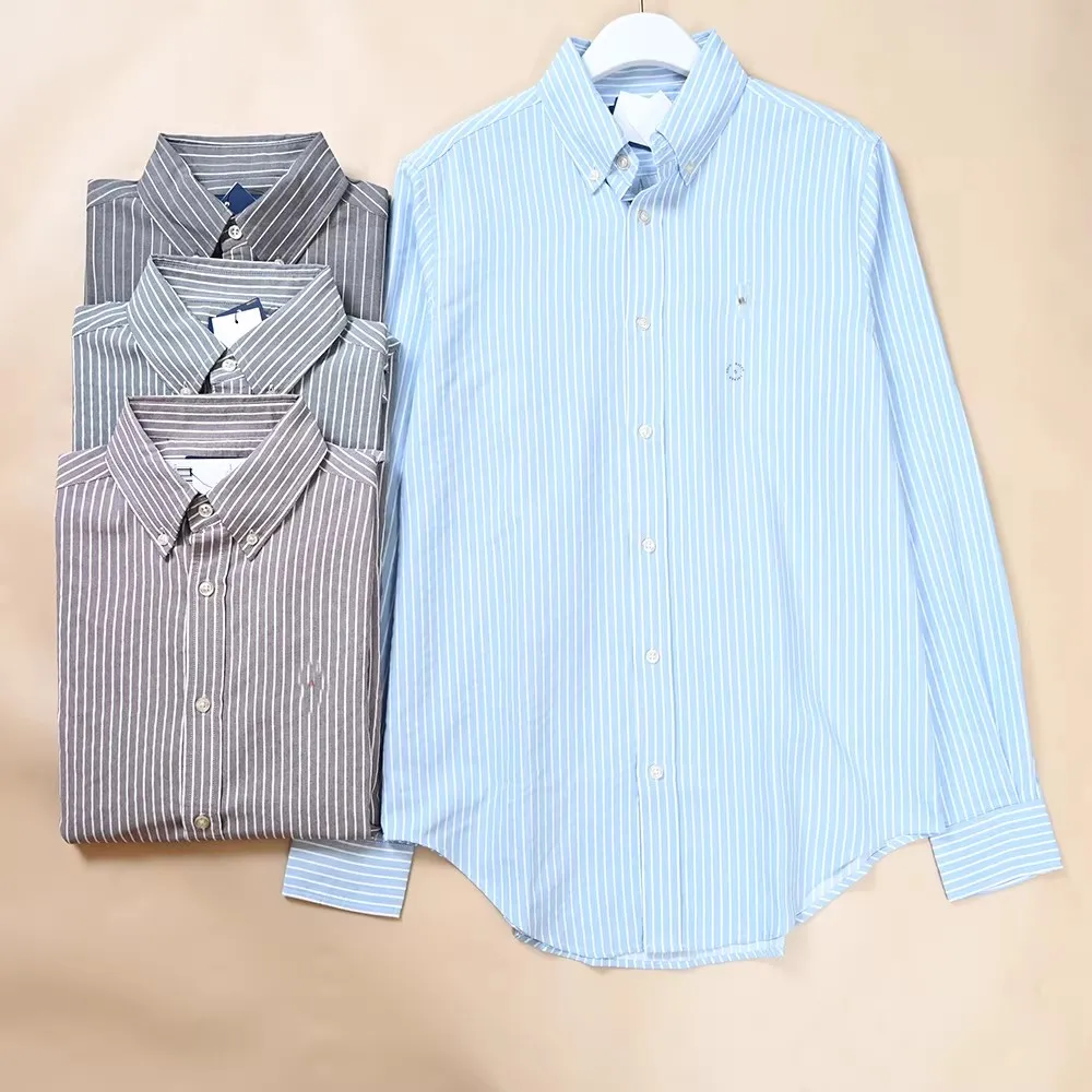 

Casual Long Sleeve Striped Shirt Men's Embroidered Button-Up Collar Loose Fit Daily Wear Other Material 100% Spring Season