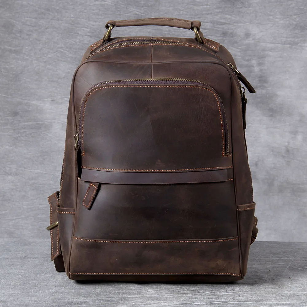 S.WORKER Vintage Echtleder-Rucksack für Herren, Große Laptop-Schultertasche, Klassische Vintage Crazy Horse Reise- und Schultasche – Detail 6