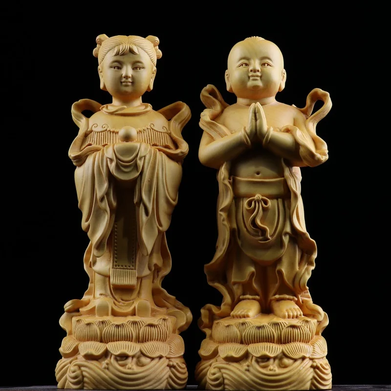 

Boxwood Craft Jintong Jade Girl Home Sudhana Decoration Guanyin Left and Right Messenger Boys and Girls Crafts