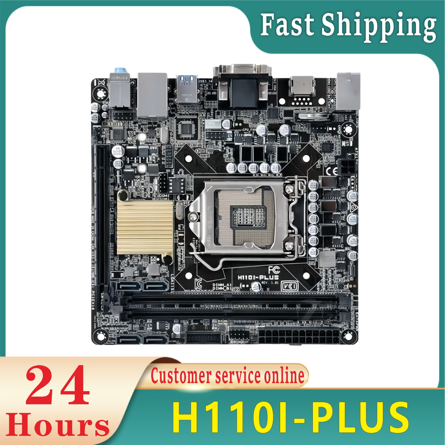 H110I-PLUS Mini ITX Motherboard LGA 1151 DDR4 32GB Intel H110 PCI-E 3.0 4×SATA III USB3.0 support 6th gen Core i5-6500