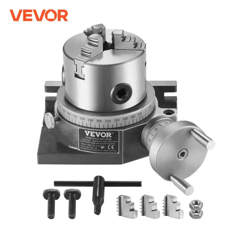 VEVOR Precision Milling Rotary Table 4\'\'/ 100 mm, Horizontal Vertical Model with 3-Jaw Chuck Indexing Tools for Milling Machines