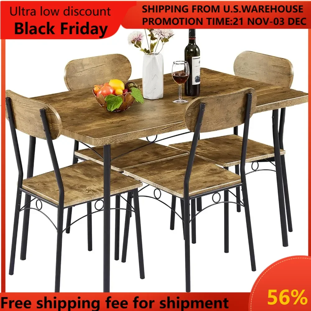 

Dining Table Set for4,5 Piece Dinette with Chairs for Kitchen, Breakfast Nook and Small Space,Brown,43.3"dinning table furniture