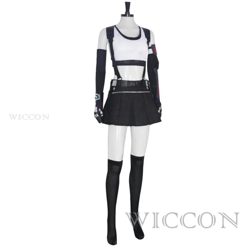 Az15Final Fantasy VII 리메이크 Tifa Lockhart 코스프레 의상 성인 여성 소녀 가발 신발 할로윈 카니발 의상