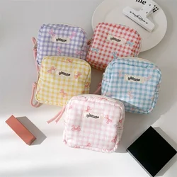 Korean Version Simple Square Bow Plaid Mouth Red Envelope Portable Cosmetic Change Storage Bag