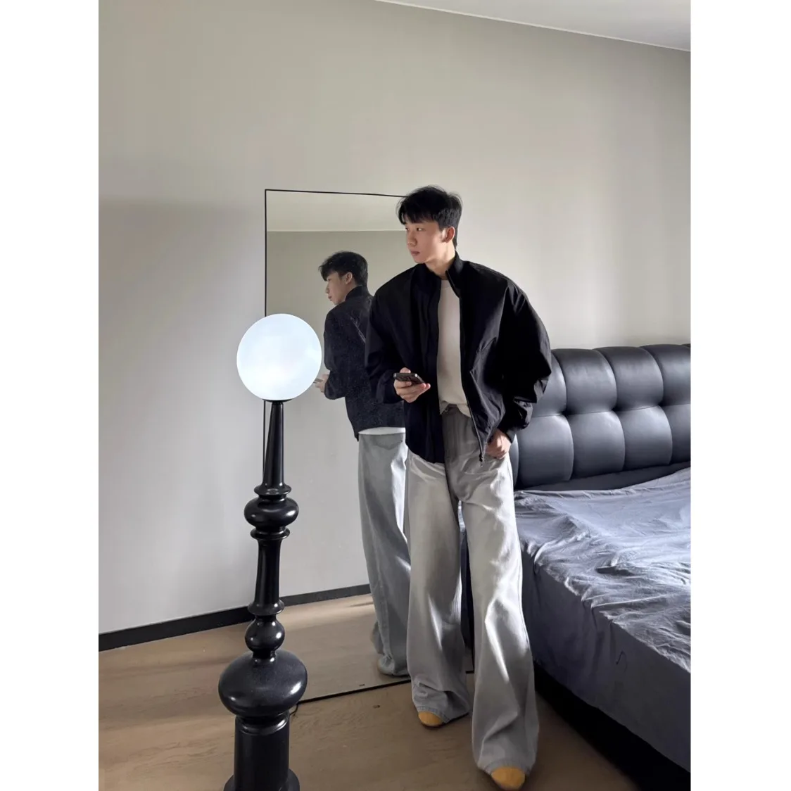 

Оригинальный мужской бейсбольный пальто ALCF American Retro Pilot Jaet с простым воротником-стойкой Haome Net Version, верхняя одежда