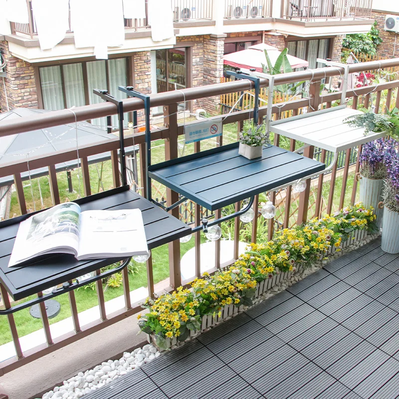 Outdoor Balcony Railing Hanging Tables Iron Art Household Lightweight  Small Table European Leisure Foldable Hanging Table