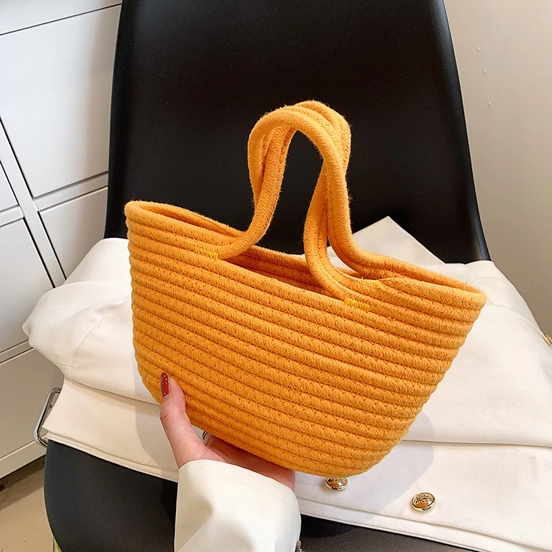 Linen Knitting Solid Simple Top-Handle Bags Casual Open Versatile 2024 Personality High Quality Women\'s Bag Bolsos De Señora