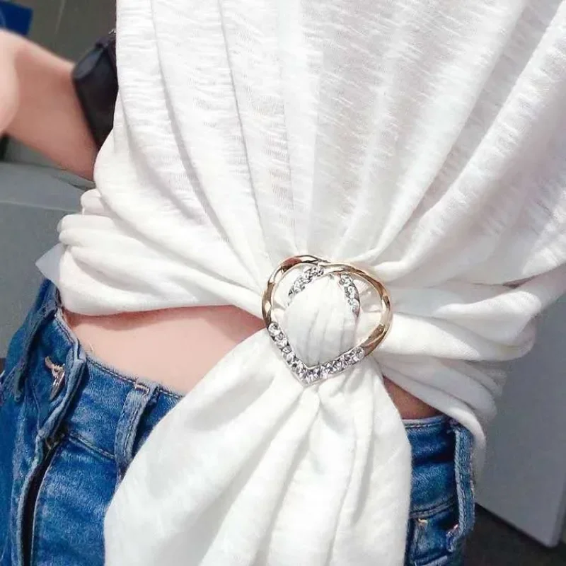 Adjustable Knot Scarf Buckle Pin, Crystal Brooch Clip