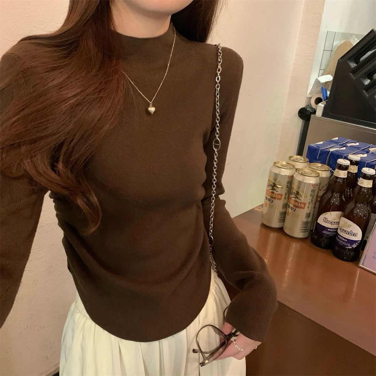 محبوك سترة المرأة البلوفرات الجديدة طويلة الأكمام وهمية الرقبة أضعاف متماسكة سترة البلوز المرأة بلايز البلوزات Sueters De Mujer Q1531 #4