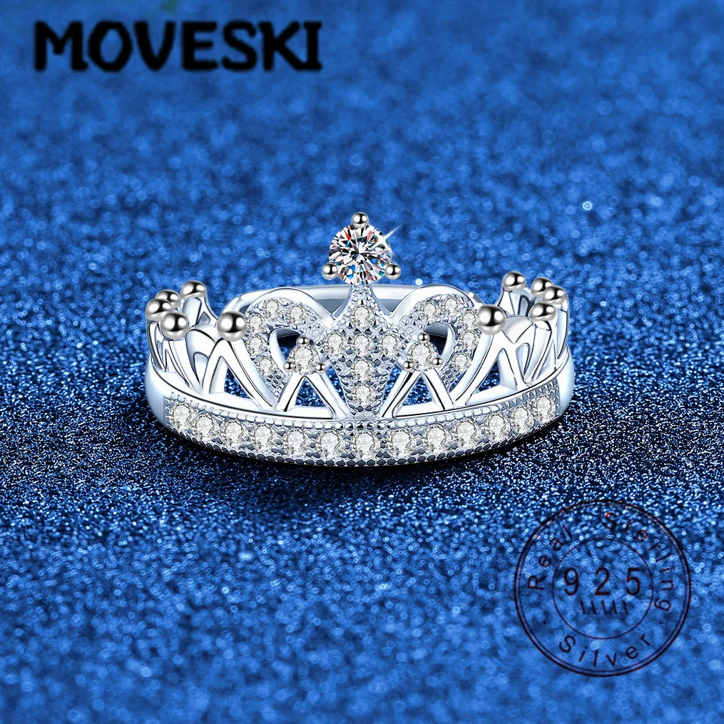 

Кольцо из стерлингового серебра 925 пробы с муассанитом в форме короны, кольцо с муассанитами в стиле принцессы/королевы, свадебные украшения для женщин