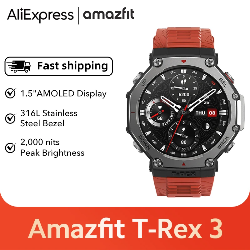 

Amazfit T-Rex 3 Поддержка NFC, несколько языков, уличные умные часы, 48 мм, 170 + спортивных режимов, 1,51-дюймовый AMOLED-дисплей, 6 спутниковых систем