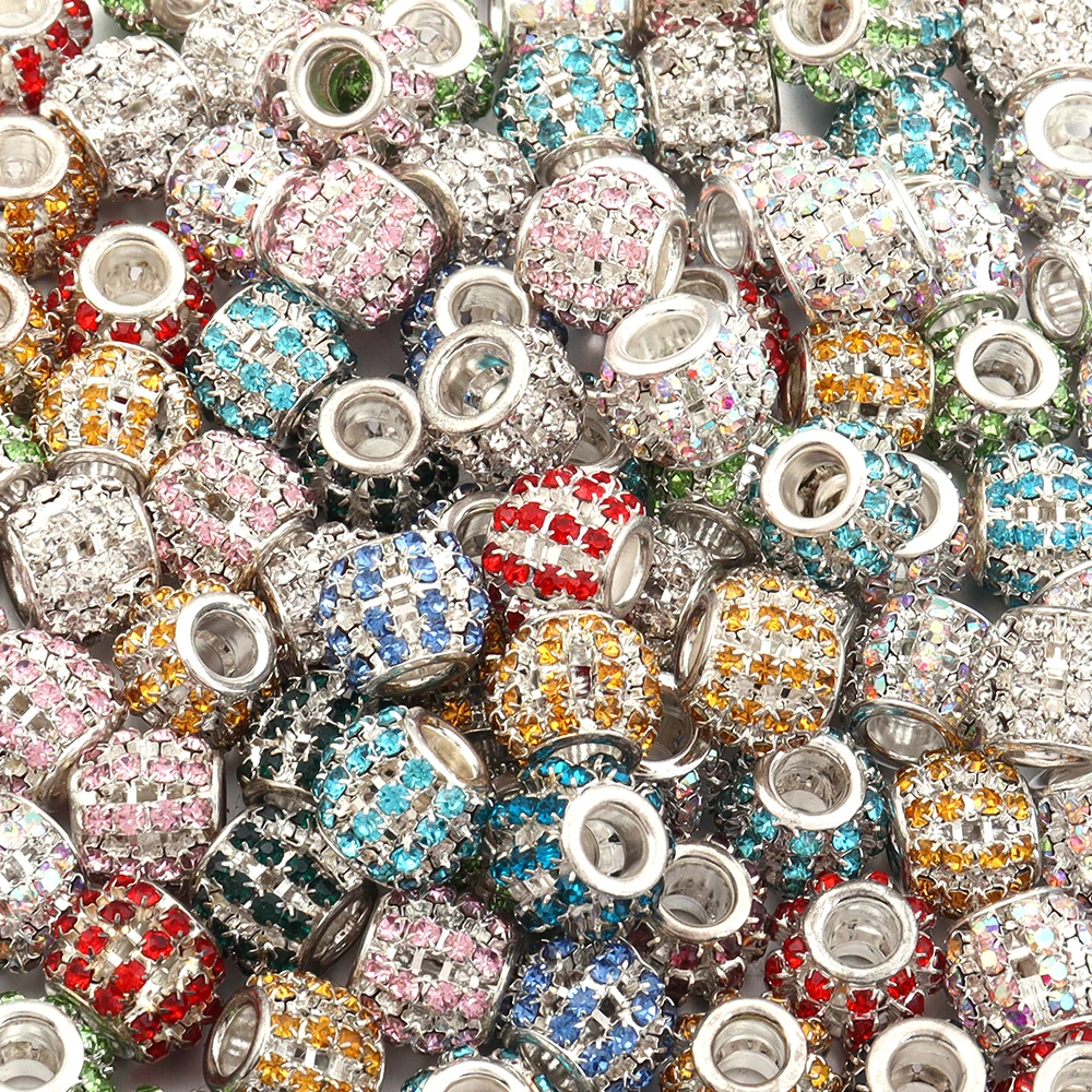 Perles Shambhala en strass 10x12mm, 5 pièces, perles rondes colorées à gros trous, pour la fabrication de bijoux, bracelets et colliers DIY