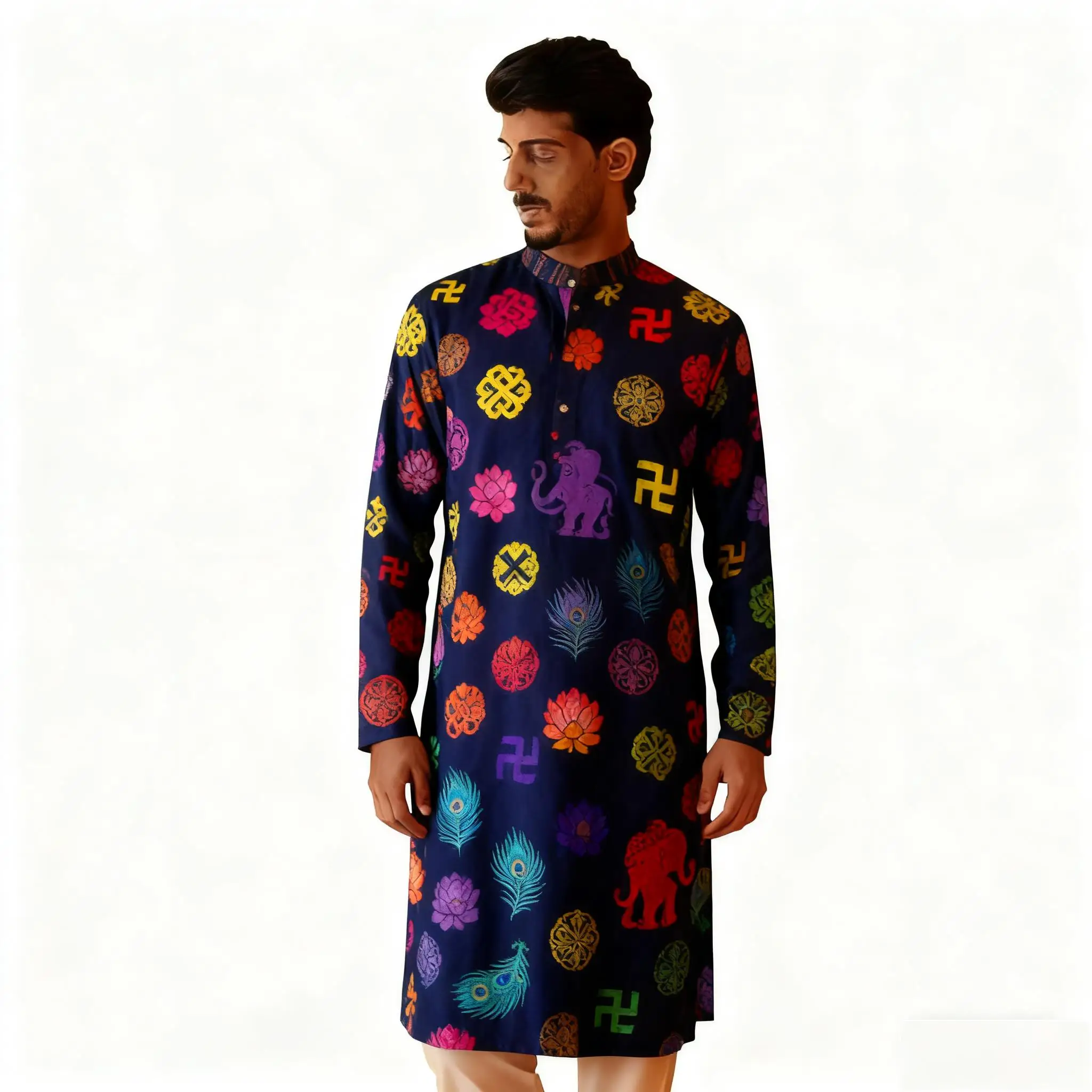 

Мусульманский роскошный повседневный исламский арабский халат Абая, модный этнический принт с воротником-стойкой, молодежный халат средней длины, Мариоцин Тачкиты