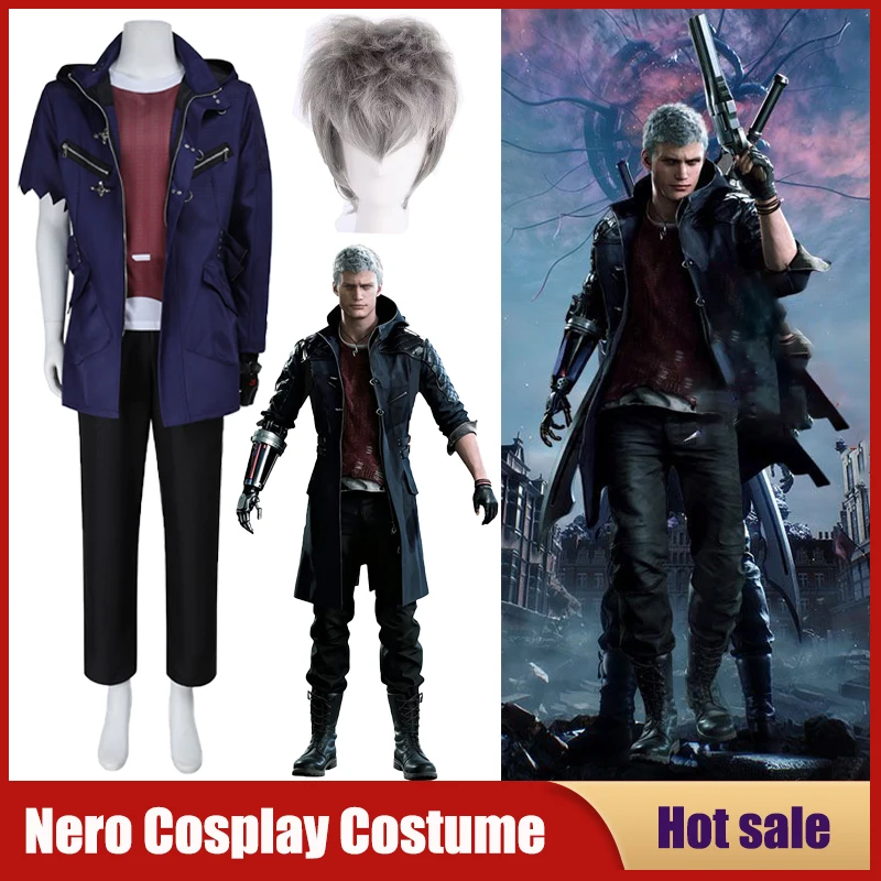 

Game DMC5 Nero Cosplay Costume Devil May Cry 5 Hunter Nero Uniform Party Comic-Con Halloween Carnival Wig Gloves Jacket Gothic