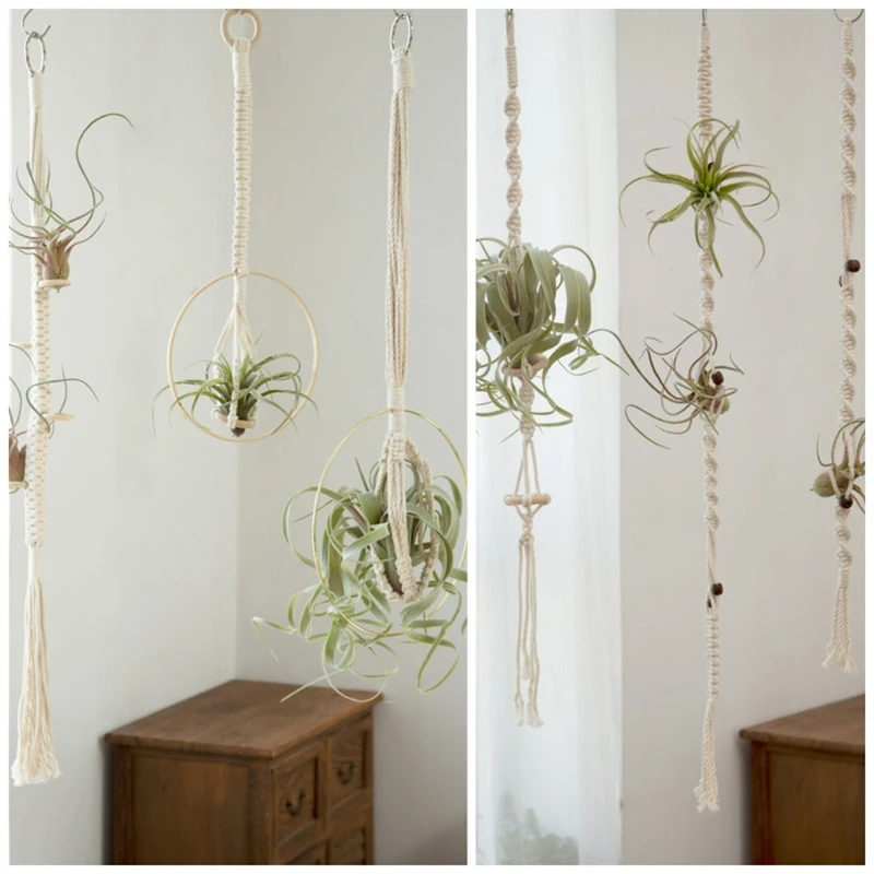 Macrame Rope Air wieszak na rośliny wiszące uchwyt do wieszania roślin Airplants wyświetlacz sadzarka ścienna prosta minimalistyczna sadzarka kwiat