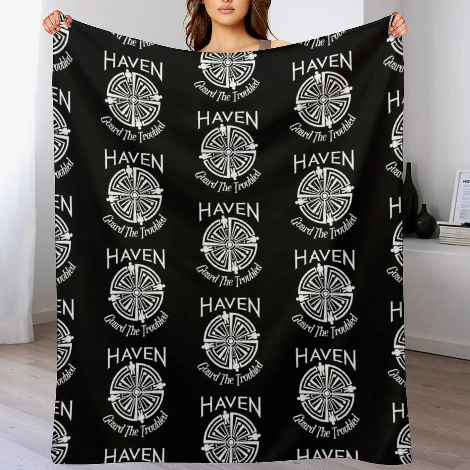 

Haven Troubled Tattoo White Logo Throw Blanket Soft Bedroom Blanket for Night Sleeping