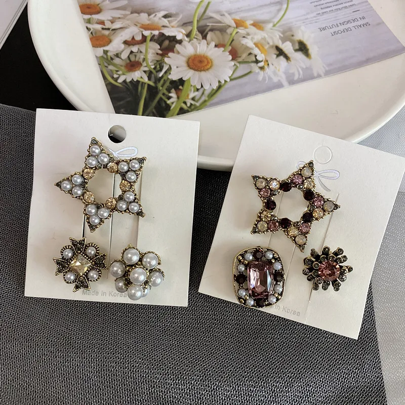 Fashion 3pc/set Cute Pearl Bow Brooch Simple Luxury Small Fragrance Shining Star Brooches Pin Vintage Buckle Corsage Safety Pins