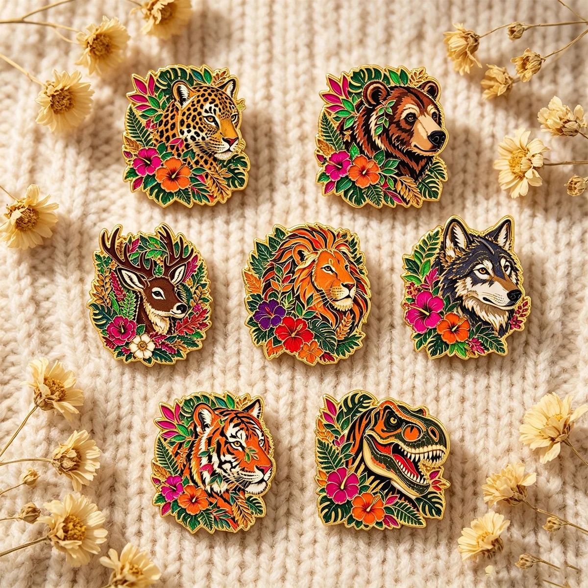 8pcs Jungle Wild Animal Enamel Pin Set Cool Tiger Dinosaur Brooches Woman Men Backpack Accessories Bags Badge Lapel Jewelry Gift view 6