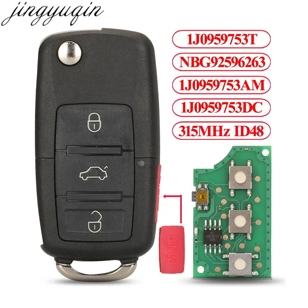 Jingyuqin 4B Phím Remote 315MHz ID48 Cho VW Golf 4 5 6 Jetta Passat CC Tiguan Polo Cánh Cứng Touran 1J0959753AM/DC/T/NBG92596263