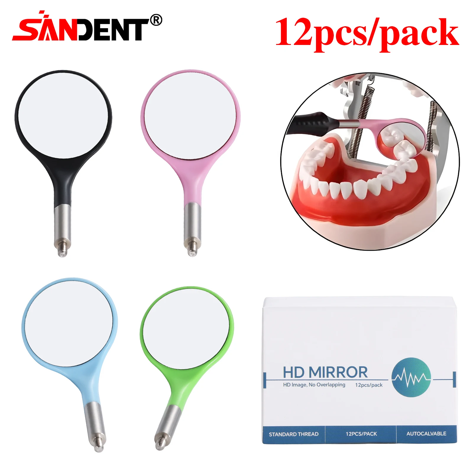 

12Pcs Dental Mouth Mirror 24 mm Sterilizable Reflector Anti-light Multifunction Checking Oral Detachable Handle