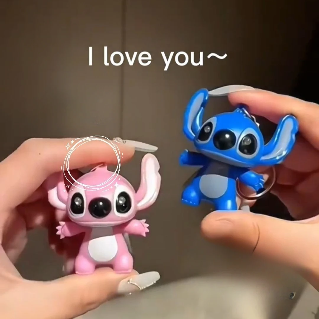 Disney Cartoon Lilo & Stitch LED Keychain Stitch Model Doll Can Say “I Love You” Action Figures Backpack Pendant Kids Toy Gifts