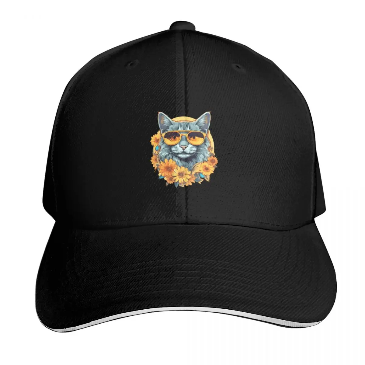 Whimsical Sunflower Kitty: A Charming Feline Delight Baseball Cap Men Women Casual Summer Sport Sun Cap
