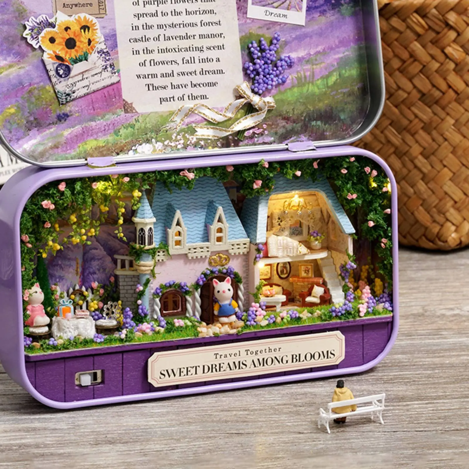 

Box Theater Model Gift Idea DIY Dollhouse Kit Tiny Dollhouse Display Home Decor Miniature Market Scene LED Lights for Shelf