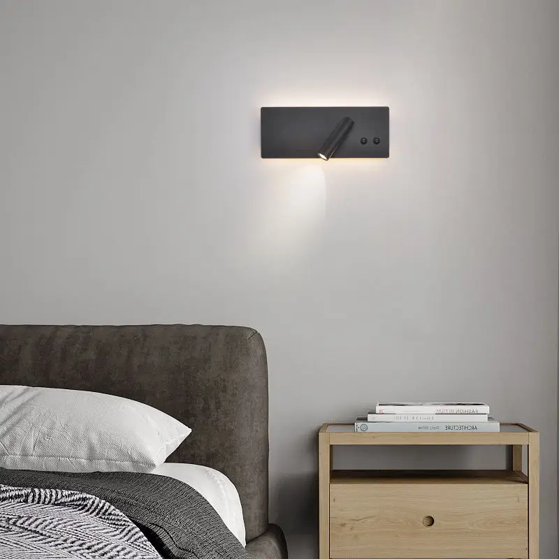 Lampu Dinding LED sorot Modern, lampu samping tempat tidur lampu malam hitam putih untuk kamar tidur ruang tamu ruang makan lampu dinding dalam ruangan dekorasi rumah