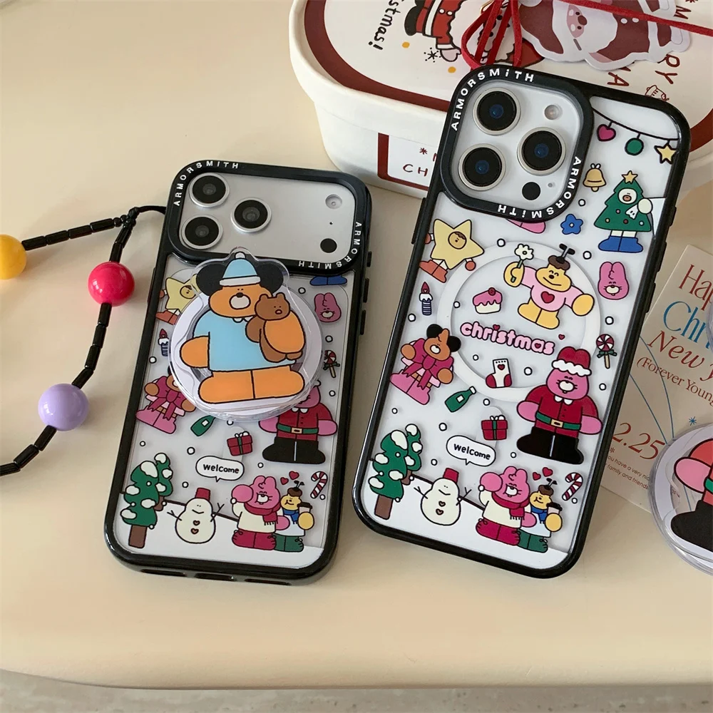 

Cute Animal Christmas Magnetic Phone Case for iPhone 16 Pro Max 11 12 13 14 15 plus 17 Pro Cover With Magsafe Stand Cartoon Fund