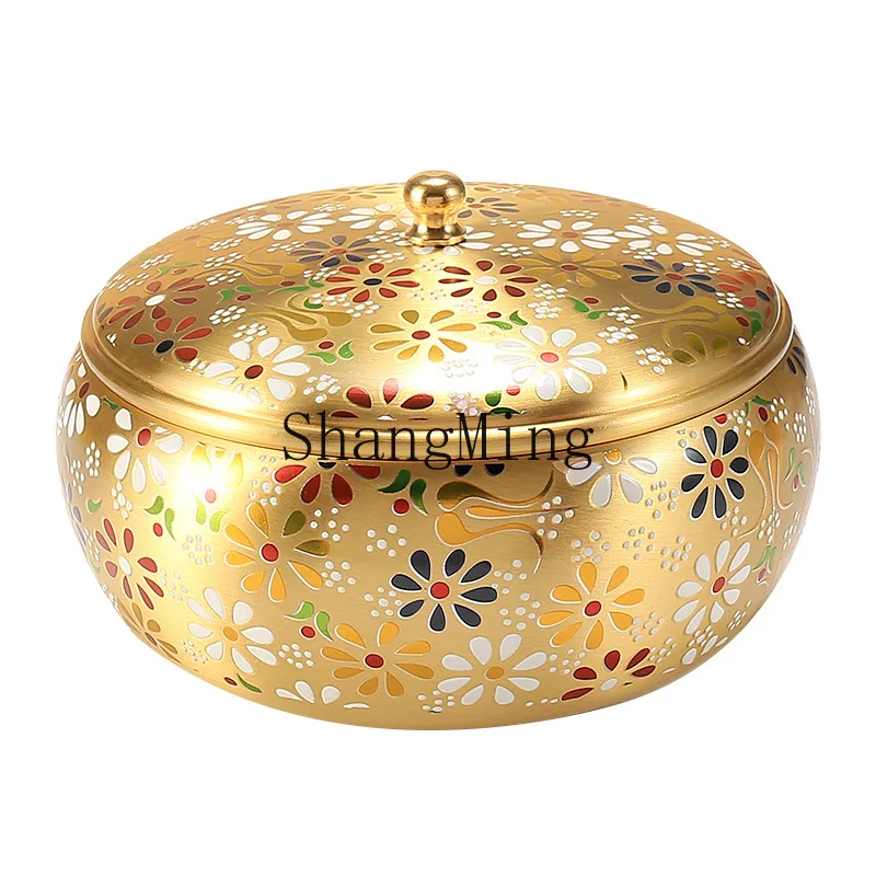 DSA pure brass fruit plate, living room ornament, coffee table, melon seed snacks, colorful candy jar, storage jar, brass