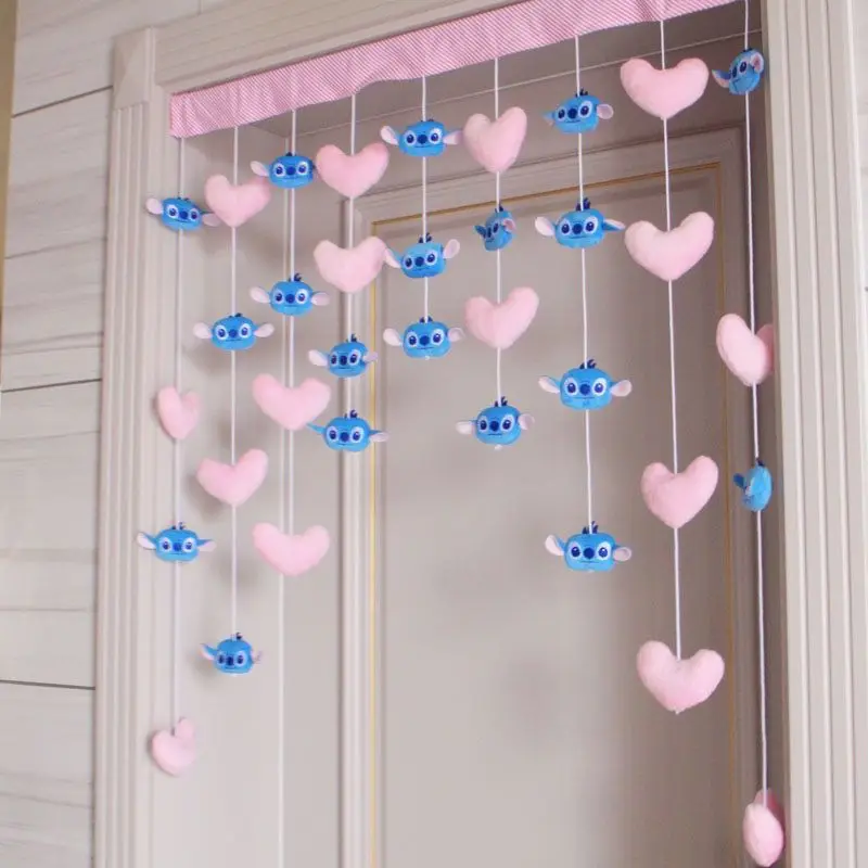 Disney Stitch No Need To Punch Holes Door Curtain Cartoon Cute DIY Party Gift Cut Off Door Curtain Decorate Pink Heart Curtain