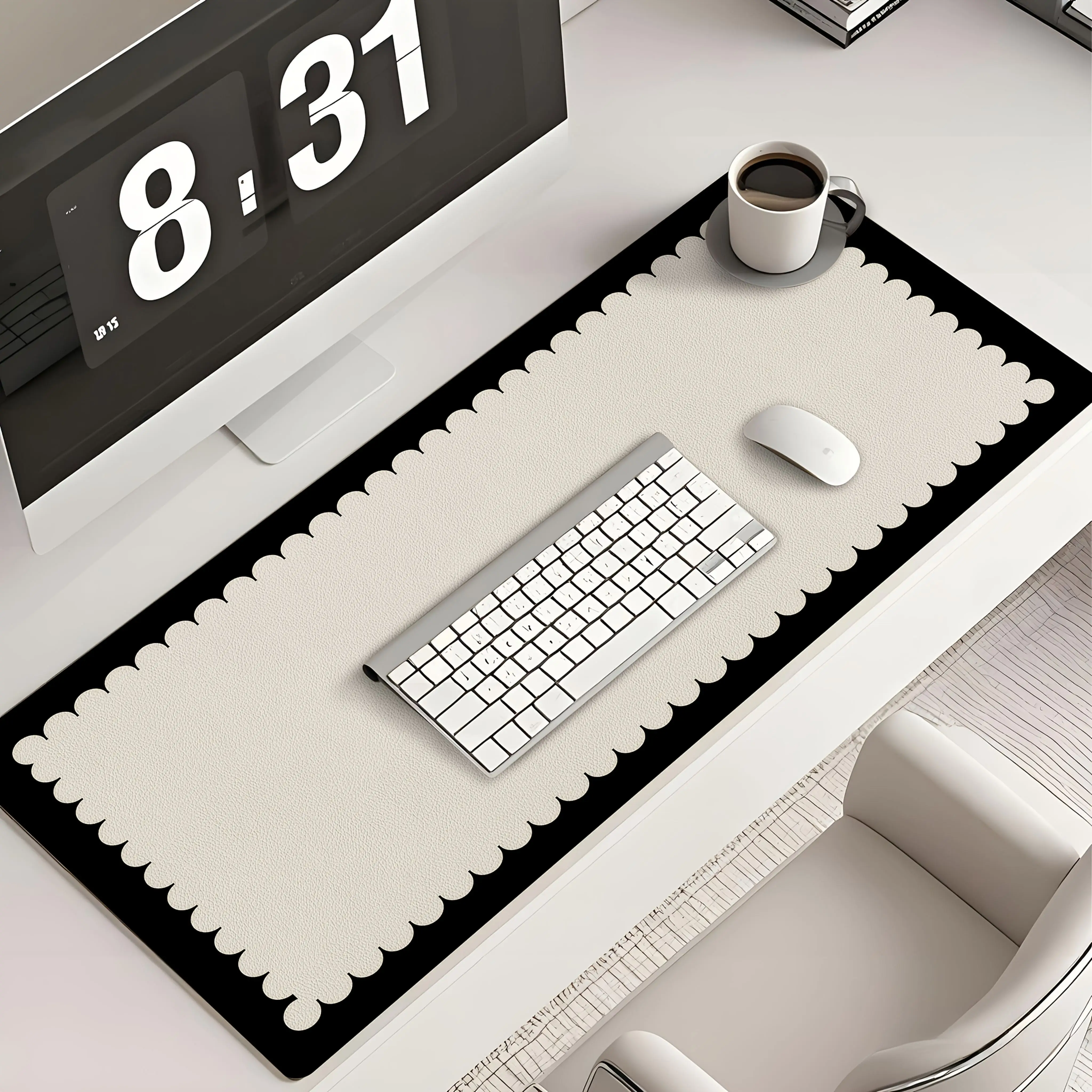 

Scalloped Edge Desk Pad Durable Non-Slip Rubber Keyboard Mat for Home Office Study