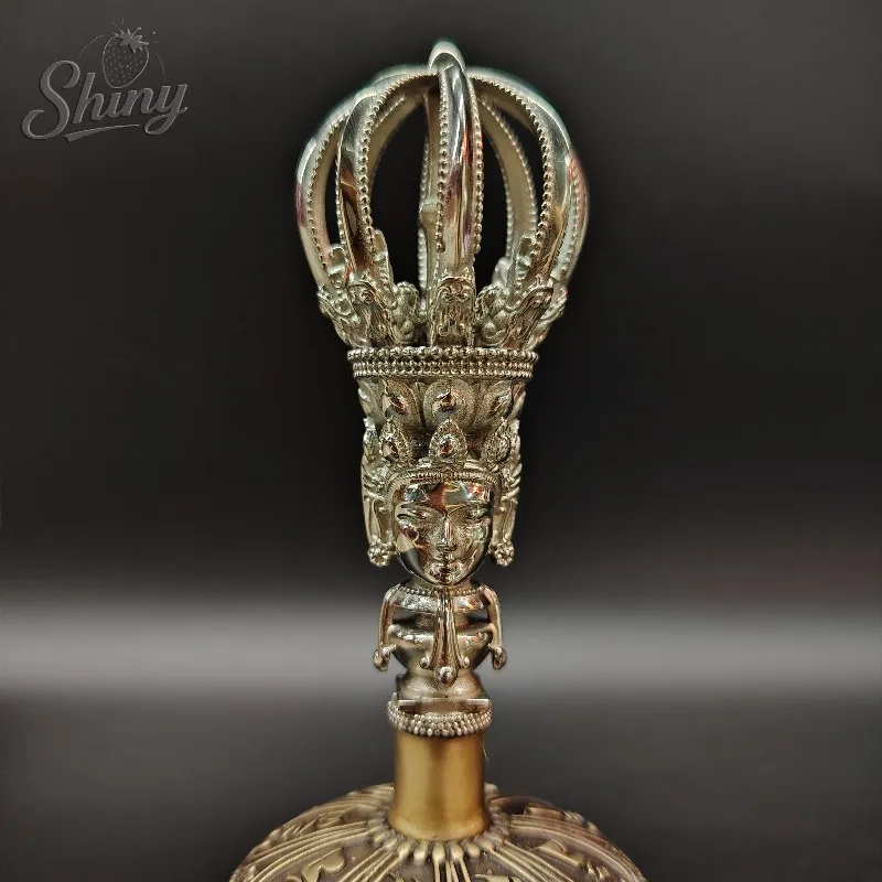Nepalese Handcrafted Tibetan Pure Copper Bell with Nine-Strand Vajra Subduing Evil Vajra Buddhist Altar Home Worship