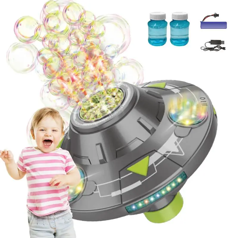 

Bubble Machine With Lights Flying Saucer Light Up Bubble Toys Cute Bubble Maker With Sound For Garden Yard Kids Outdoor Toys For