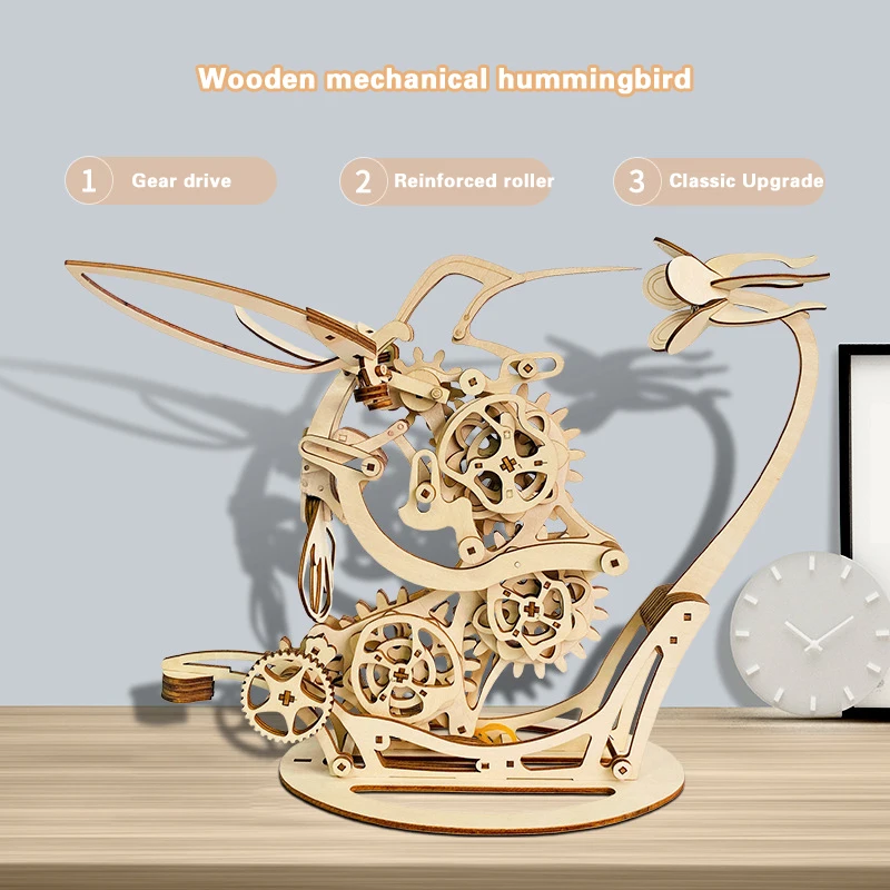 3d Houten Mechanische Kolibrie Model Driedimensionale Houten Ornamenten Diy Handgemaakte Graffiti Educatief Speelgoed Model Desktop