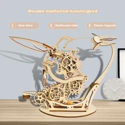 3D Wooden Mechanical Hummingbird Model Three-dimensional Wooden Ornaments DIY Handmade Graffiti Educational Toy Model Desktop