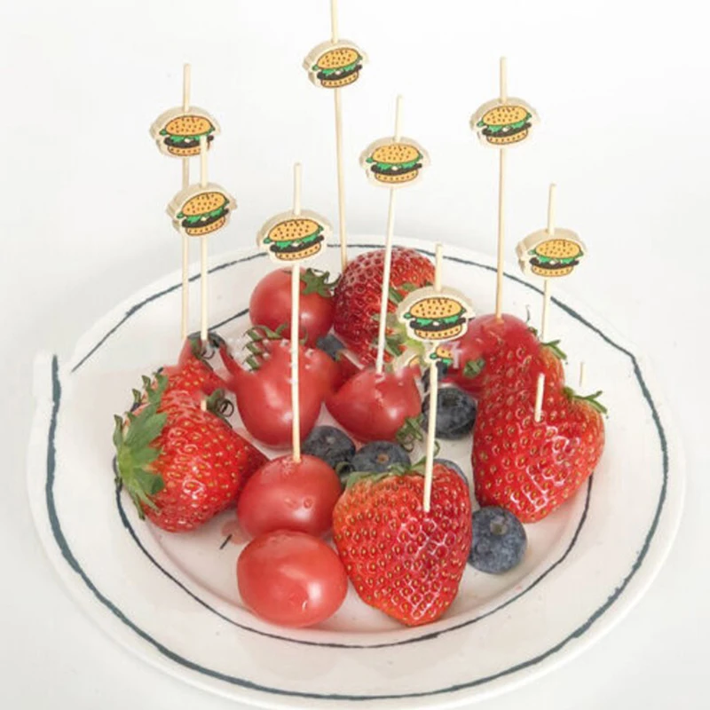 100Pcs Hamburger Garnish Bamboo Sticks Disposable Fruit Stick Snack Skewers Party Buffet Bamboo Food Picks Bento Tools view 5