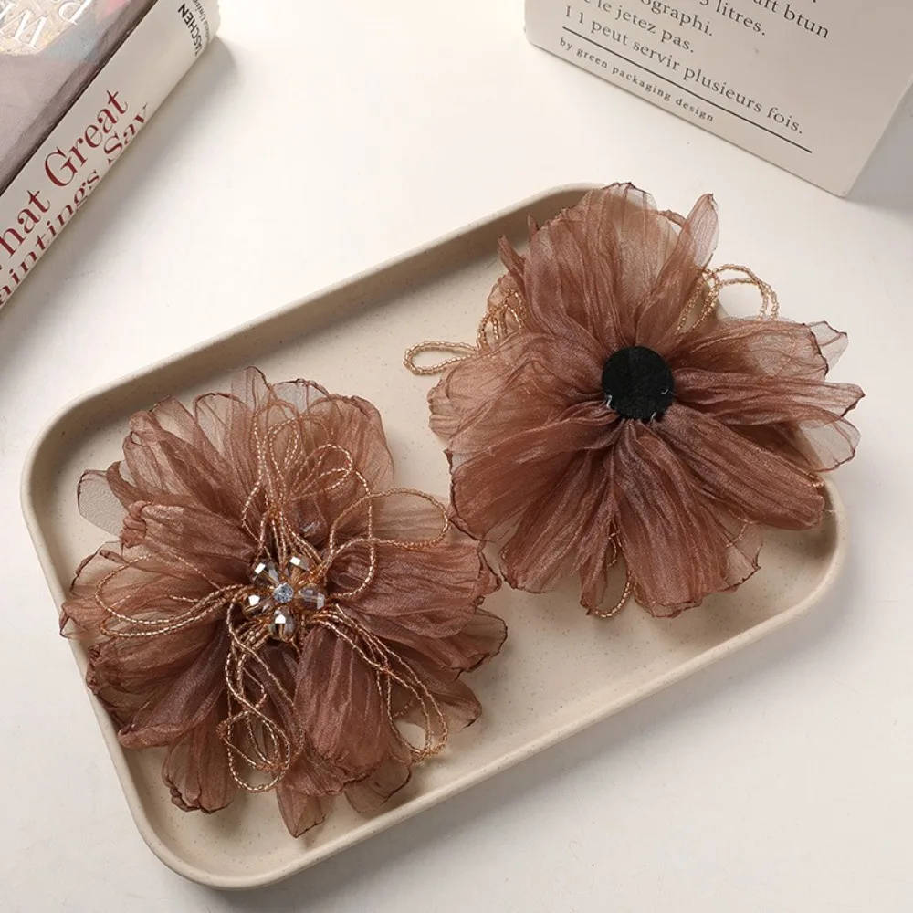 Organza Fabric Flower Patch Beaded Flower Crystal Decoration Fabric Flower Corsage Handmade Delicate Design Flower Applique