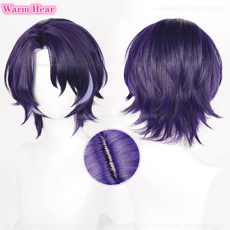 2 Styles Dr. Ratio Synthetic Cosplay Wig  Anime HSR Short 33cm Purple Highlights Wigs Heat Resistant Hair Halloween Party Wigs