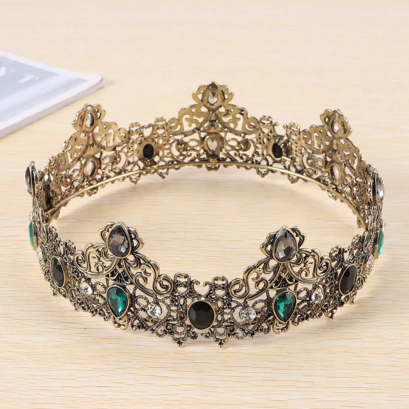 

King Crowns For Men Metal, Vintage Full Royal King Crowns With Green Rhinestone, Men's Birthday Tiaras,Prom Party Crowns-[2025]
