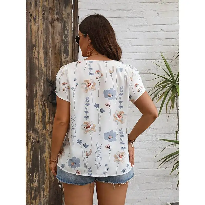 Summer Faion Print Loose Women irt Big Size Ladies Tops Commute Sle Polyester Fiber ort Sve Non-deformable