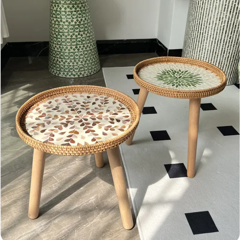 Ins Rattan Weaving Shell Coffee Table Simple Homestay Sweet Table Multifunctional Storage Tray Creative Living Room Side Table