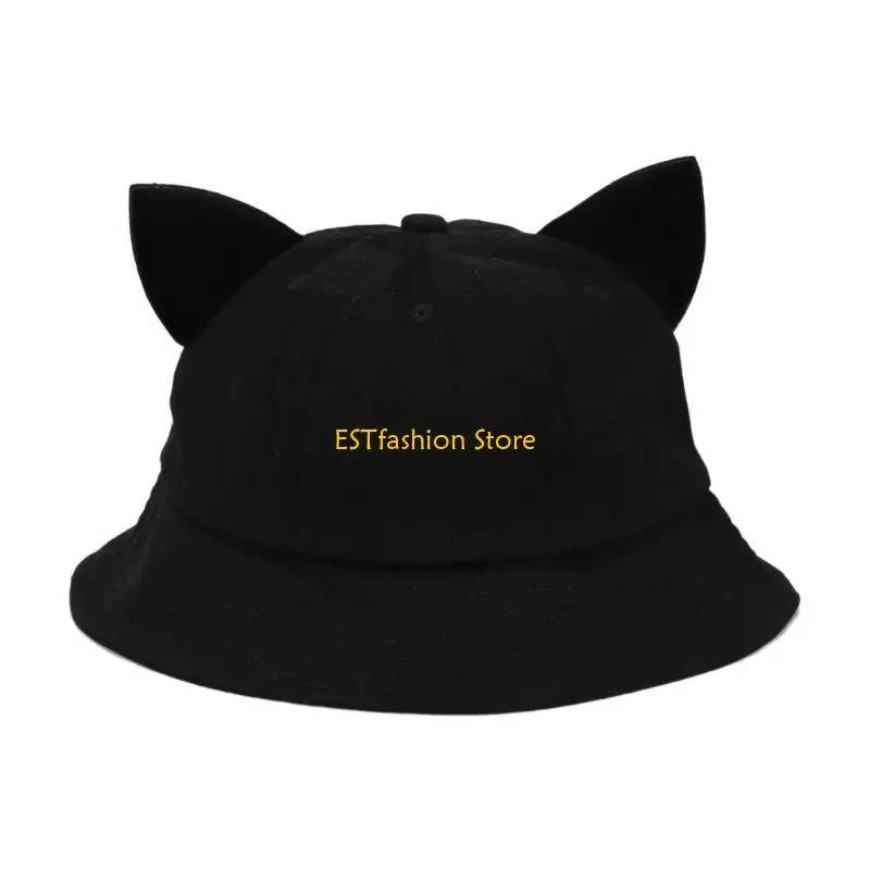 Y5GC Bucket Hat Kitten Ear Studded Fisherman Hat for Trendsetter Teenagers