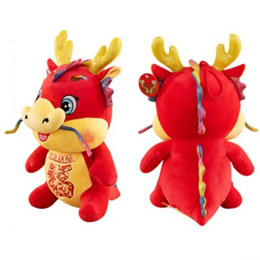 Mascotte du Nouvel An lunaire avec bannière de bénédiction, mascotte du dragon, beurre en peluche, dessin animé du zodiaque chinois pour le printemps, année 2024