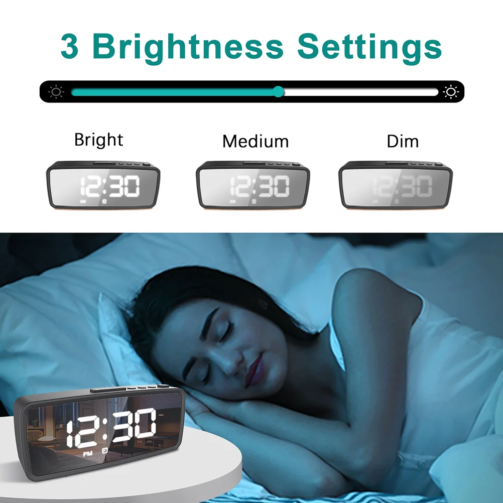 

1 Set Electronic Alarm Clock With Mirror Multifunctional Led Display Desktop Clock For Bedroom Silent Compact