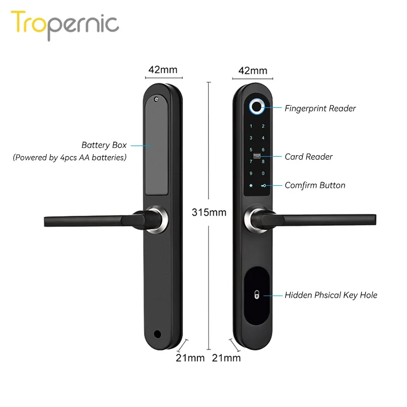 Serrure intelligente de porte en verre marketen aluminium, poignée d\'application Tuya, clavier à empreinte digitale, serrure électronique Rfid avec