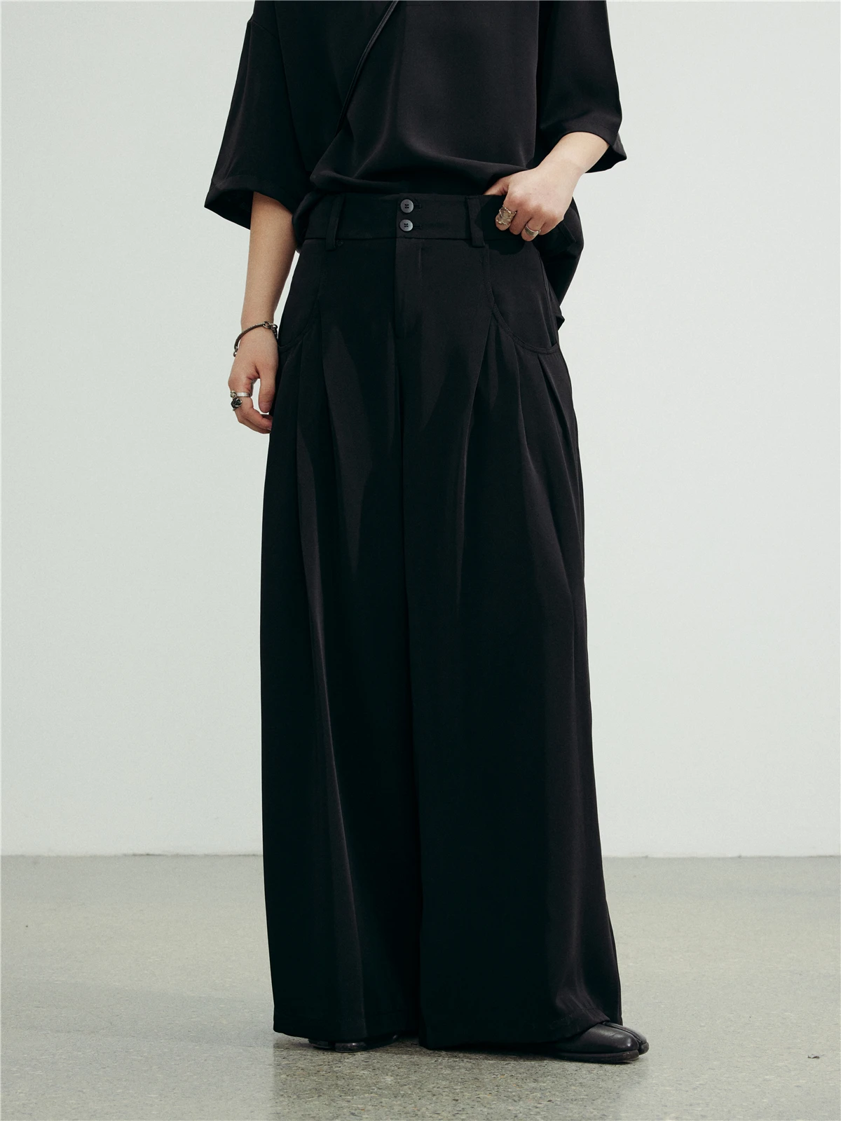 

Sunyvonne High Waist Wide Leg Pants Casual Loose Fit Old Money Style Commute Leisure Suit Pants Polyester Non Deformable