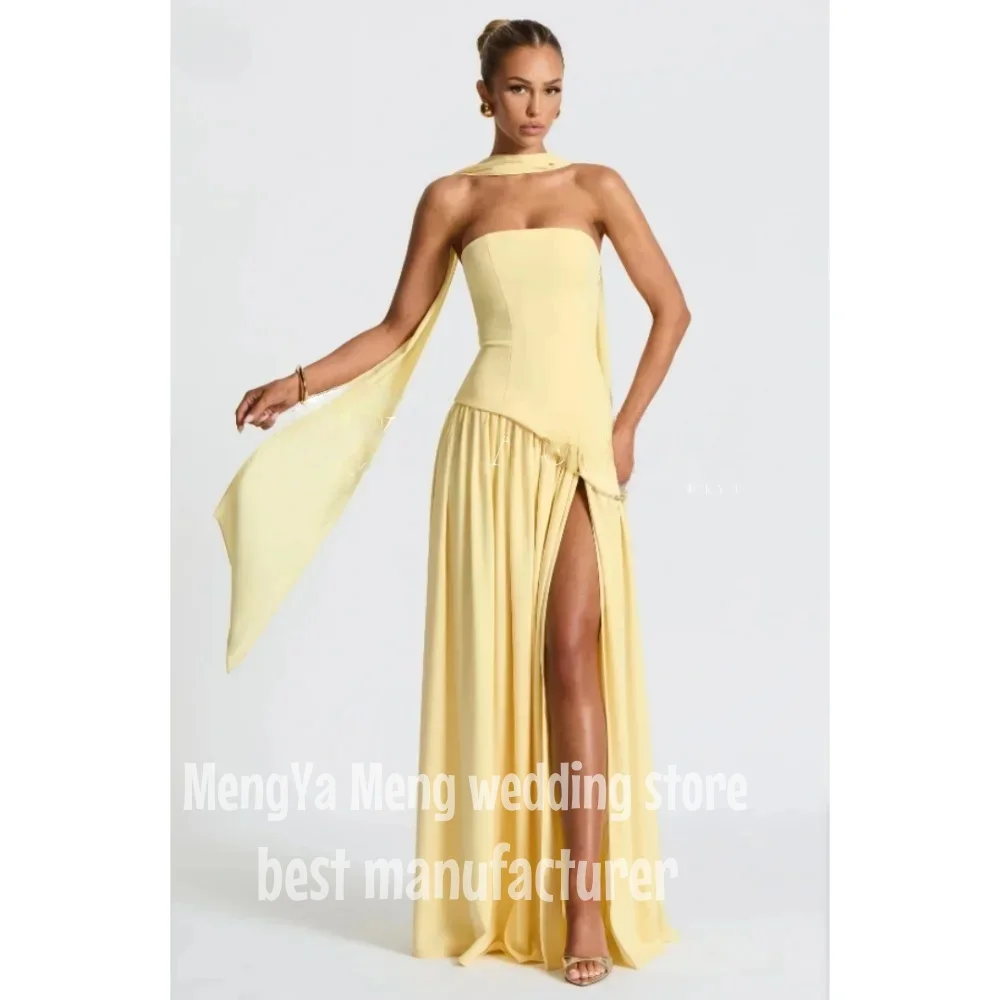 

ZUISHU Customized Yellow Side Slit robes de soirée Side Slit Satin Long Silk Scarves Saudi Arabic Prom Dresses Pleat Formal Gown